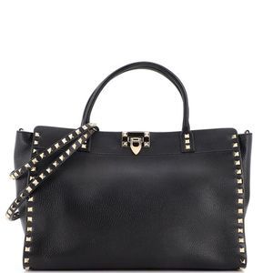 Valentino Garavani Rockstud Flip Lock Tote Leather Large Black